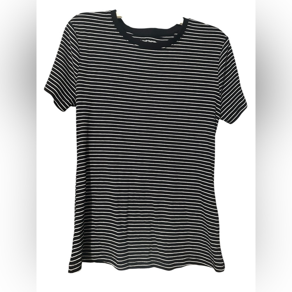 Nine West Ribbed Short Sleeve Tee – Black Striped Size Small